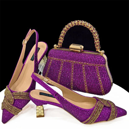 Sophisticated combination of Venus Chan Slingback Heels and Matching Bag, ideal for women seeking elegance for parties and weddings.
