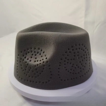 Chic red Eid prayer cap for women, adorned with an intricate geometric pattern, ideal for festive celebrations.