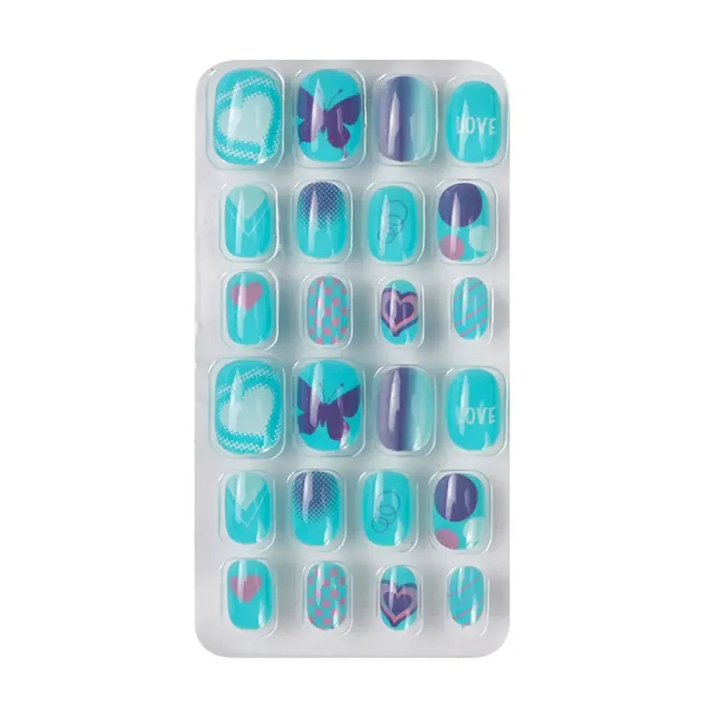 Elegant presentation of 24 acrylic false nails showcasing vibrant flower patterns, suitable as a delightful gift for girls.