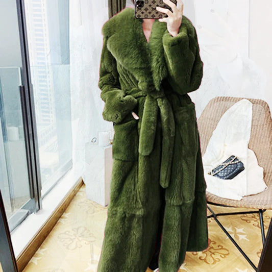Luxurious women's plus size thick faux fox fur jacket, perfect stylish winter outerwear, offering warmth and sophistication for cold weather activities.