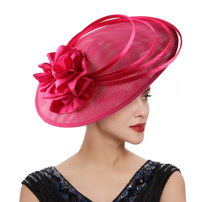 Elegant sinamay fascinator hat in sophisticated design, perfect accessory for weddings and formal events, showcasing a luxurious look for women.