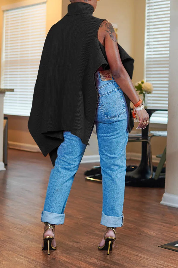 Chic CM.YAYA Women's Sweater in solid colour, demonstrating the winter collection's sophistication with a comfortable fit and elegant asymmetry.