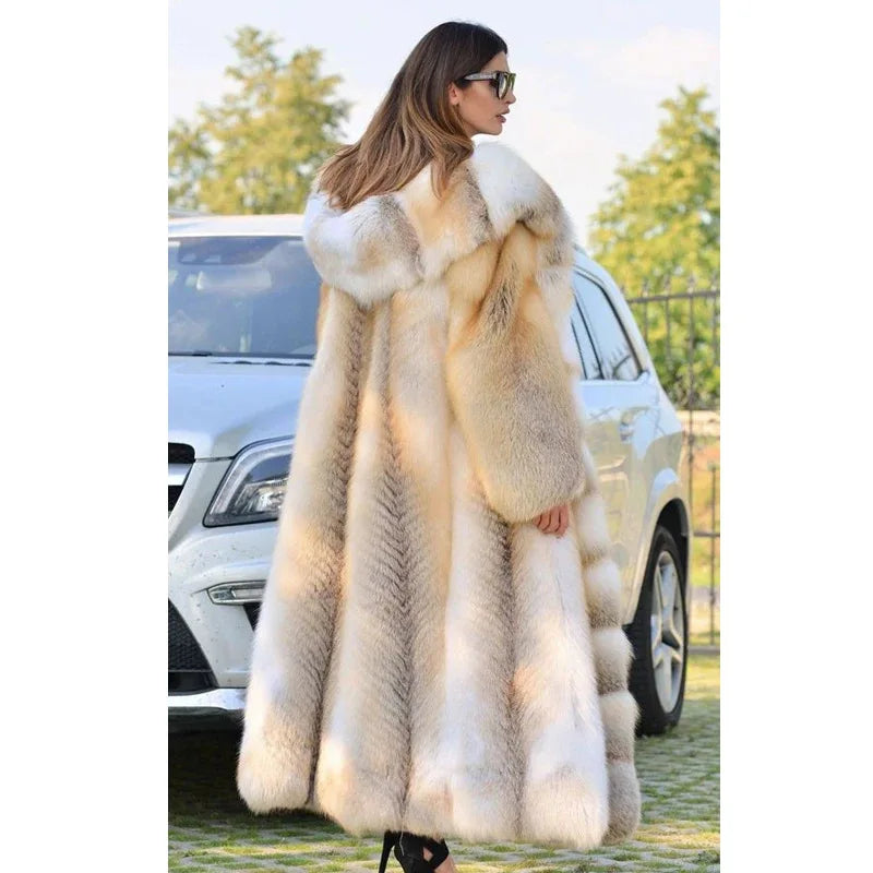 Sleek and Chic Women's Faux Fur Coat with Open Stitch Closure, Ideal for Trendy Winter Outfits.
