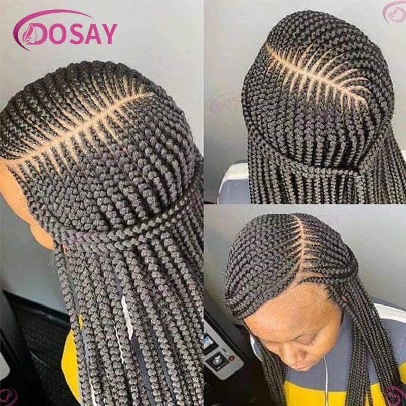 Luxury full lace braided wig with Swiss lace for black women, showcasing a stylish braided design in a straight texture.