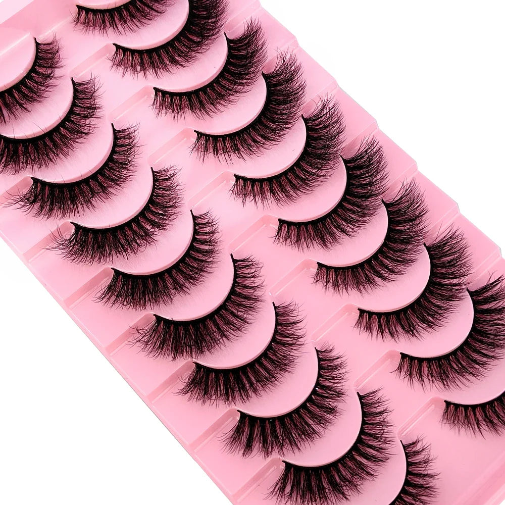 Stylish packaging of the 10 pairs of fluffy false eyelashes, exuding luxury and sophistication for beauty enthusiasts.