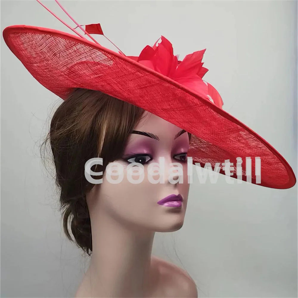 Model wearing the stylish Royal Ascot fascinator hat, exuding sophistication and grace at a garden party.