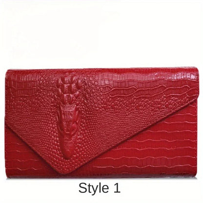 Interior view of women's crocodile print clutch bag, featuring an interior slot pocket for organisation and convenience.
