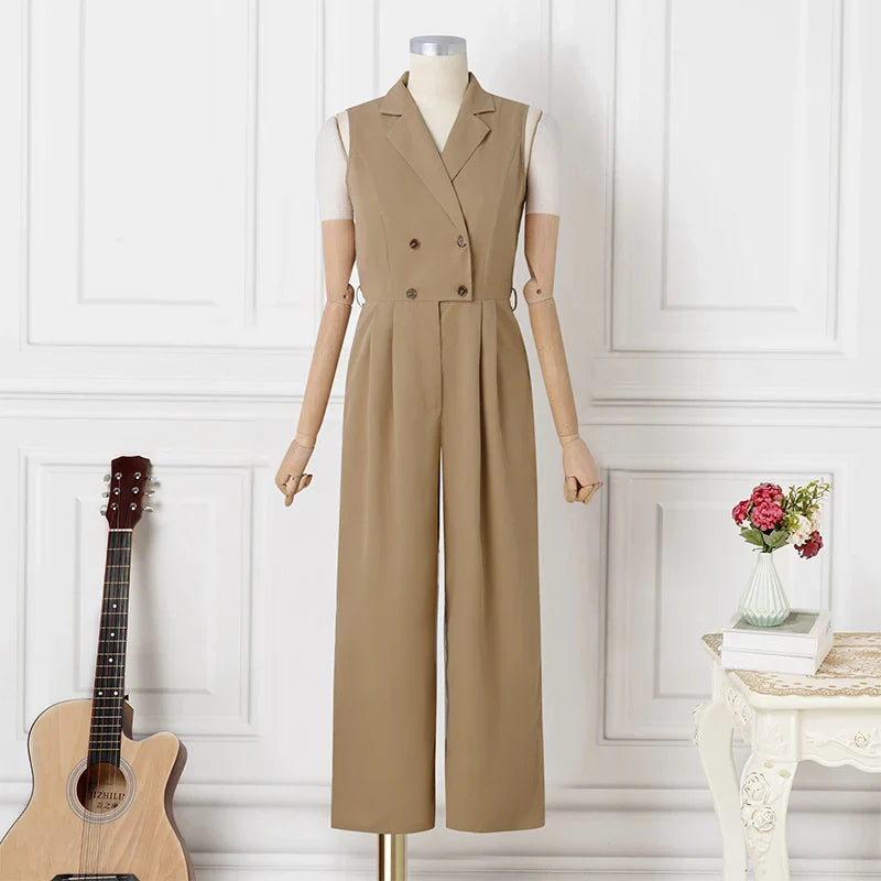 Elegant sleeveless 5XL VONDA women's jumpsuit in solid colour, embodying luxurious style with wide leg design, perfect for casual sophistication.