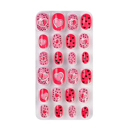 24-piece luxury acrylic press-on false nails set for girls, featuring cute candy flower designs, perfect for nail decoration and gifting.