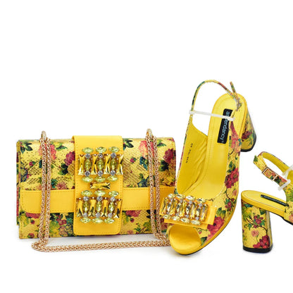 Stylish gold peep toe pumps and handbag set, ideal for celebrating special events with elegance.