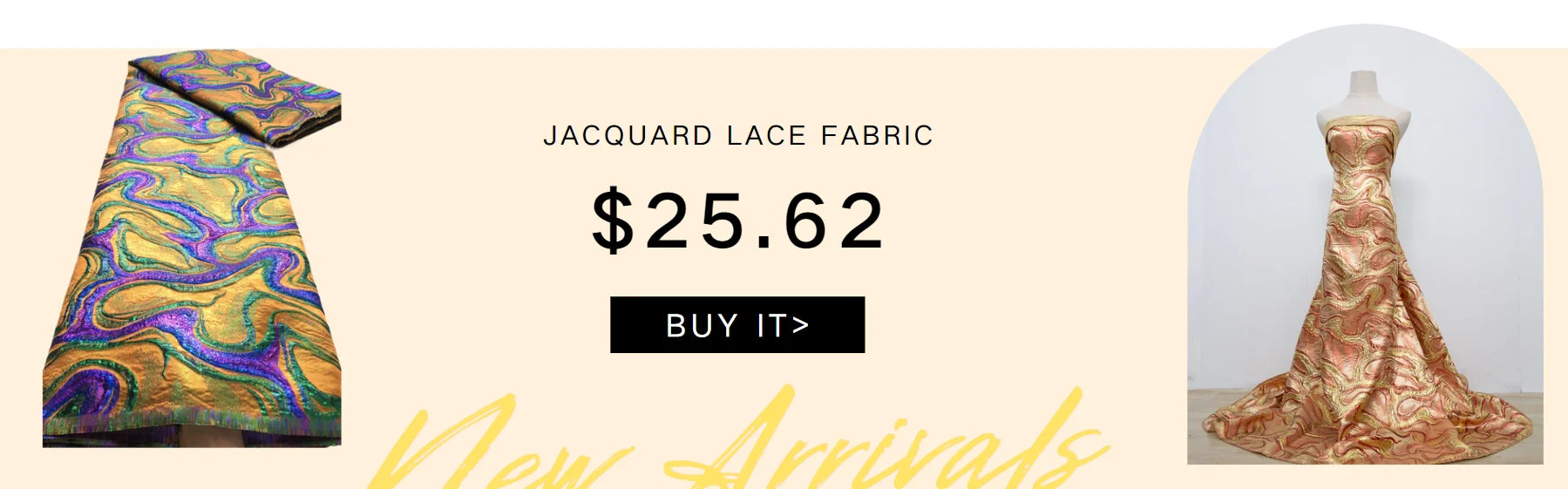 Stylish presentation of Kalume polyester cotton lace fabric adorned with rhinestones, perfect for high-end dressmaking.