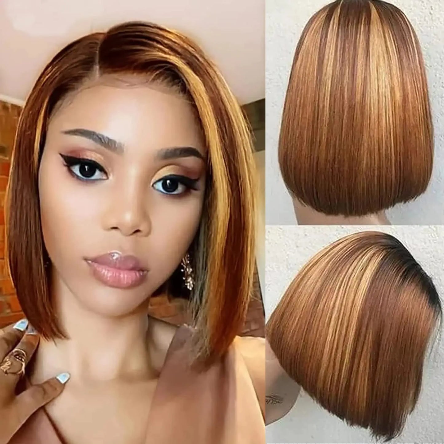 Stylish presentation of the Luxury Short Bob Wig, highlighting its versatility in fashion and seamless blend with natural hair.