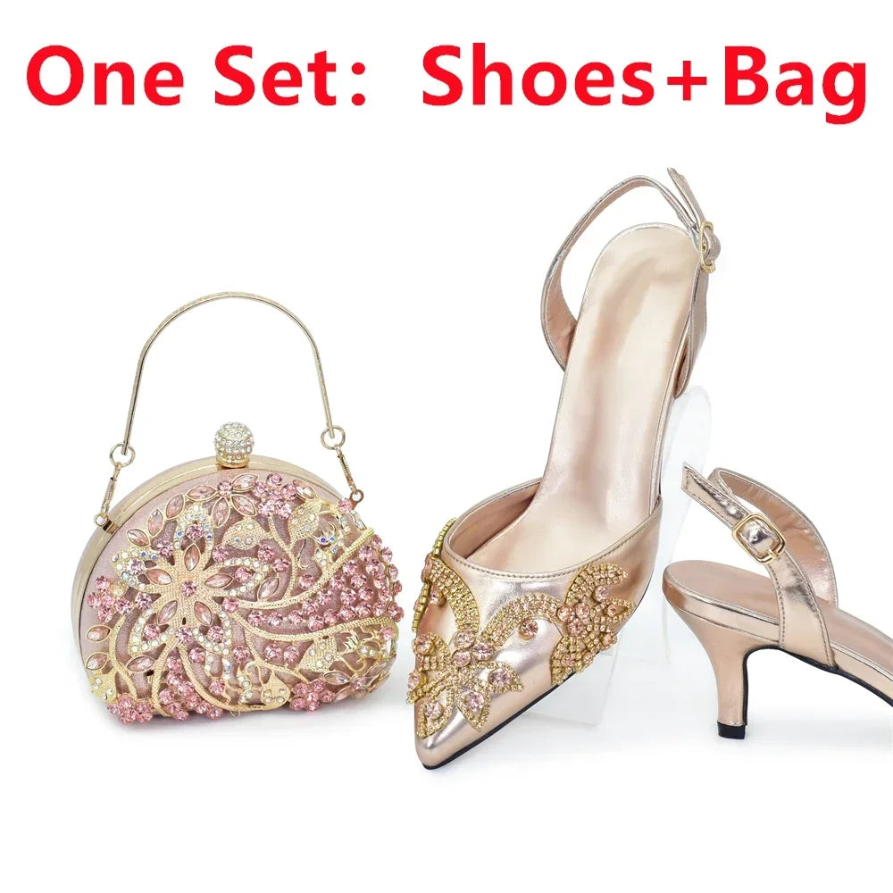 Lavish purple high heel shoes and bag set for women, embodying elegance and style for seasonal celebrations and stylish outings.