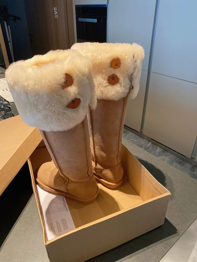 Sophisticated slip-on Women's Winter Snow Boots crafted with plush fur and rubber outsole, ideal for keeping your feet warm and stylish during the colder months.