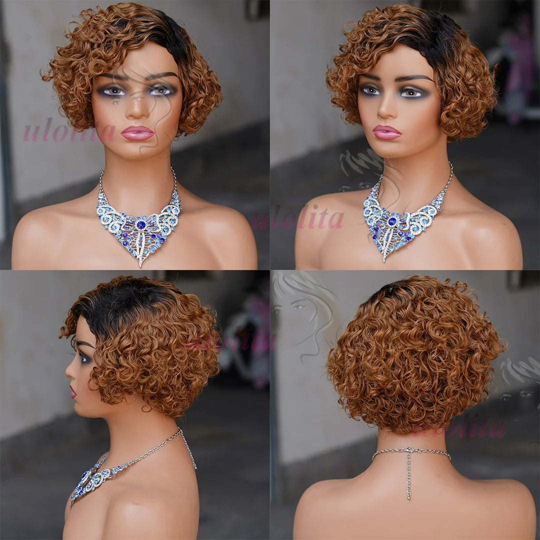 Elegant Ombre Blonde T1B27 Curly Bob Wig displayed on a mannequin, highlighting the short length and vibrant texture, perfect for trendy styles.