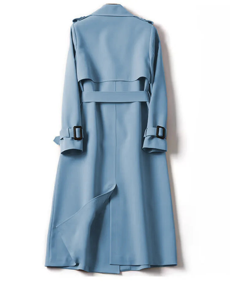 Upscale polyester trench coat for women featuring a stylish turn-down collar, perfect for autumn and winter seasons.
