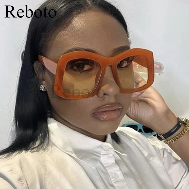 Luxury oversized square gradient orange sunglasses for women, featuring UV400 protection and polycarbonate frame, perfect for chic summer outings.