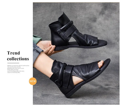 Birkuir luxury genuine leather pleated women's sandals, designed with an open toe and a casual flat style, showcasing elegance and comfort.