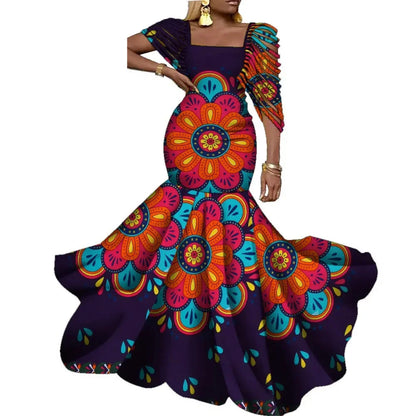 Stunning, colourful African dress made from fine cotton, a perfect blend of comfort and luxury for special occasions.