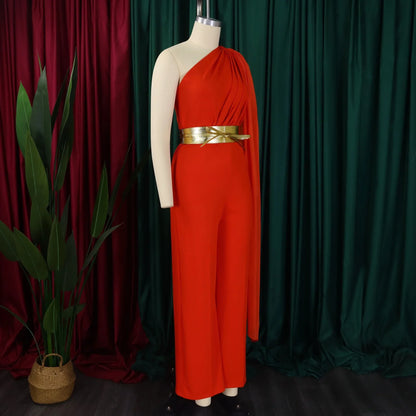 Stylish solid pattern jumpsuit in a luxurious polyester fabric, ideal for clubbing or special events, available in multiple sizes.