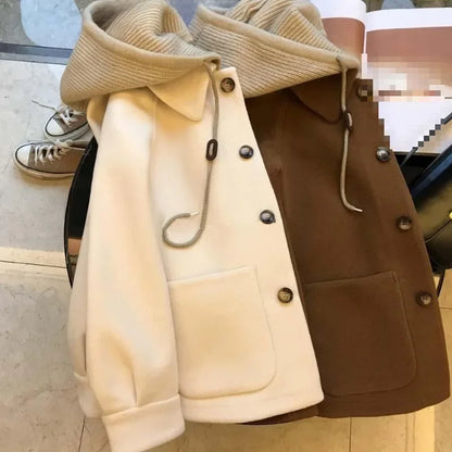 Sophisticated hood of the plus-size women's woolen winter coat, emphasizing luxury and warmth, designed for ultimate comfort in cold climates.