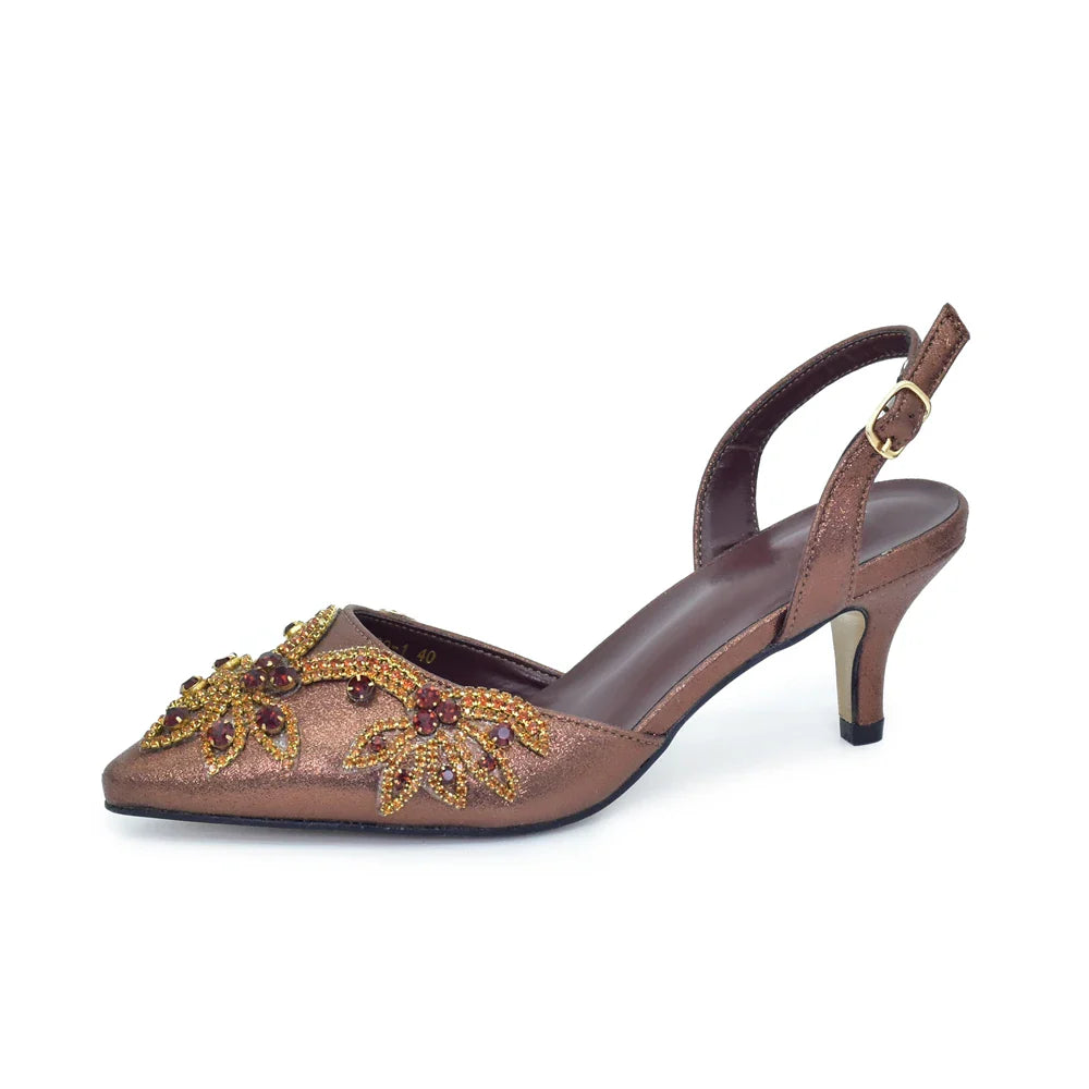 Exquisite champagne high heel shoes with a glamorous handbag set, perfect for luxury women’s fashion at events, available in sizes 38-43.