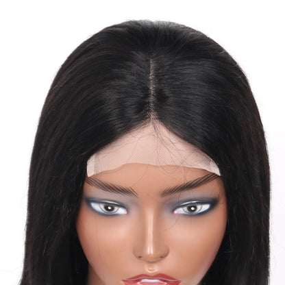 Luxury short bob wig made from Brazilian human hair, featuring a transparent lace front and a sleek straight texture.