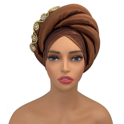 Gorgeous Twisted Braid Turban Cap displayed elegantly on a mannequin, illustrating its sophisticated design and stunning colour options for women's fashion.