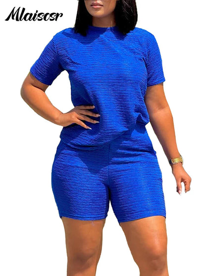 Luxury summer tracksuit for women featuring a chic casual design with solid patterns and a comfortable elastic waist, highlighting versatility and fashionable style.