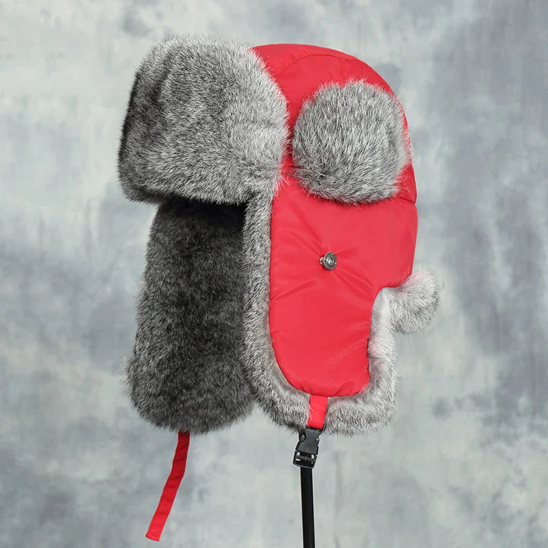 Unisex bomber hat with a sophisticated faux fur finish, perfect for cold weather outings.