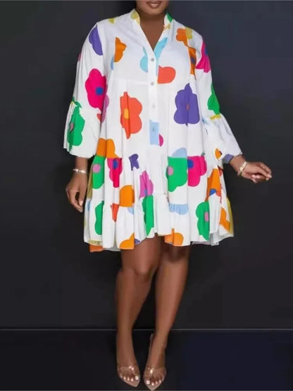 Luxurious autumn women's fashionable printed loose long sleeve V-neck jumpsuit with a stylish swing design, perfect for casual and elegant outfits.