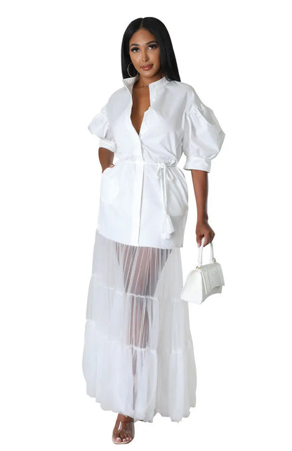 Fashion-forward women's white lace dress showcasing beautiful A-line silhouette and casual short sleeves, ideal for daytime or evening events.