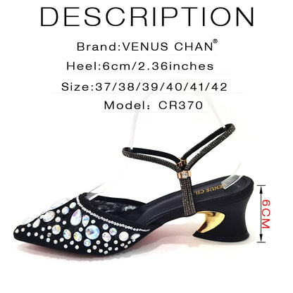 Close-up of the luxurious pointed toe design of Venus Chan high heels, featuring elegant lace detail and a comfortable fit.