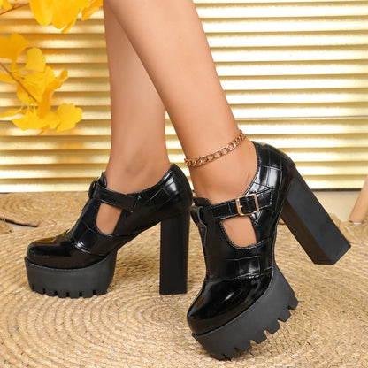 Luxury collection of women’s thick heel shoes in vibrant autumn colours, offering both style and comfort for everyday wear.