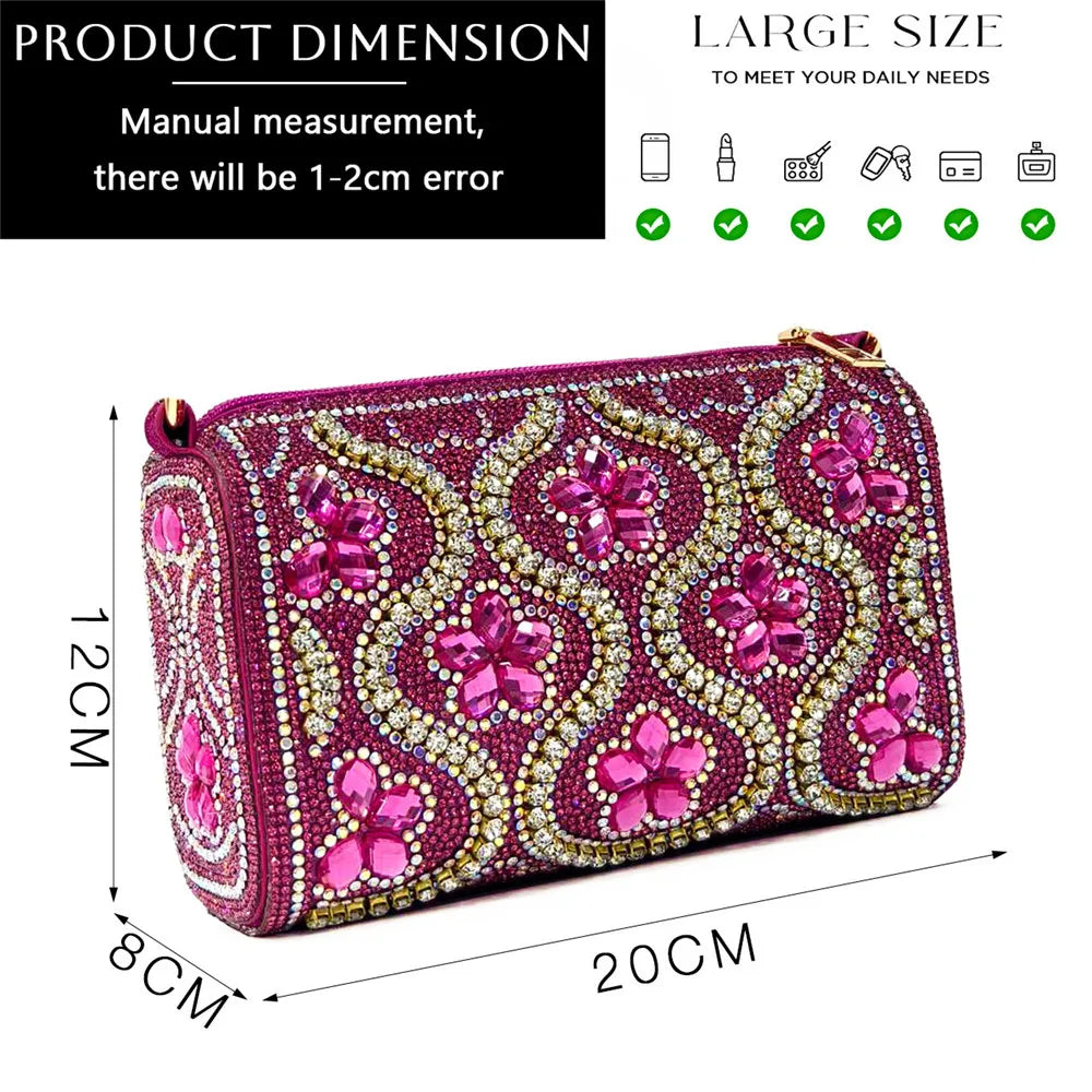 Luxury fuchsia high heels with rhinestone toe detailing, designed for women's fashion, showcasing elegance and style for special occasions.