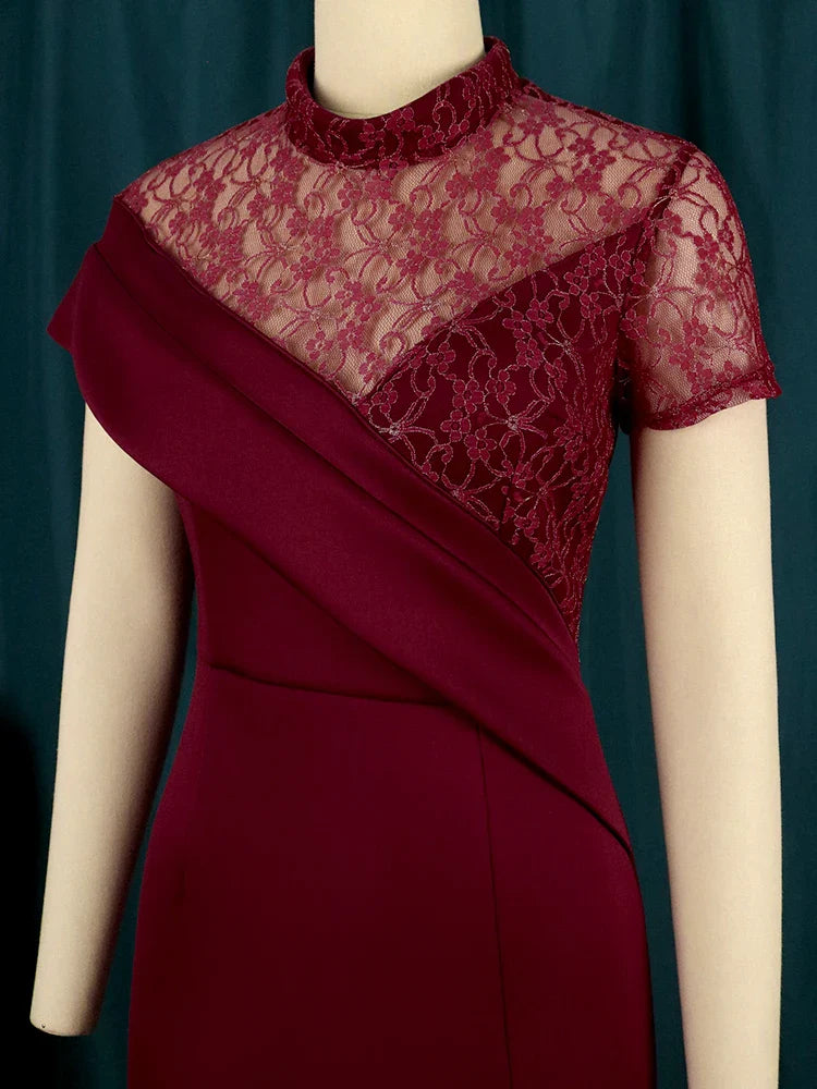 Sophisticated bodycon gown with a sexy thigh-high slit and turtleneck design, perfect for women's evening wear.