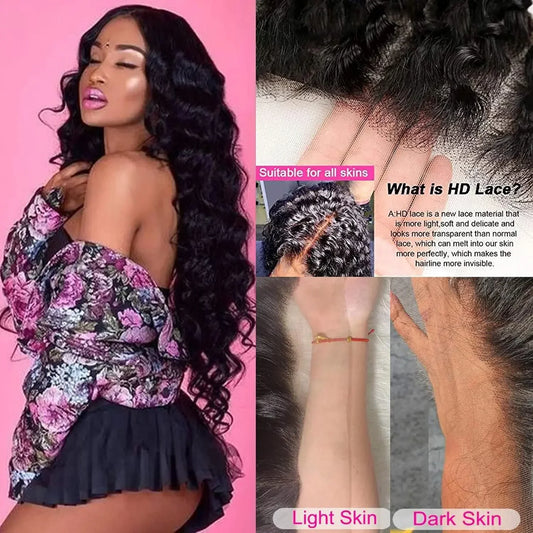 Close-up image of a premium 13x6 lace front wig with a rich deep wave texture, featuring natural black Brazilian hair, perfect for sophisticated hairstyles.