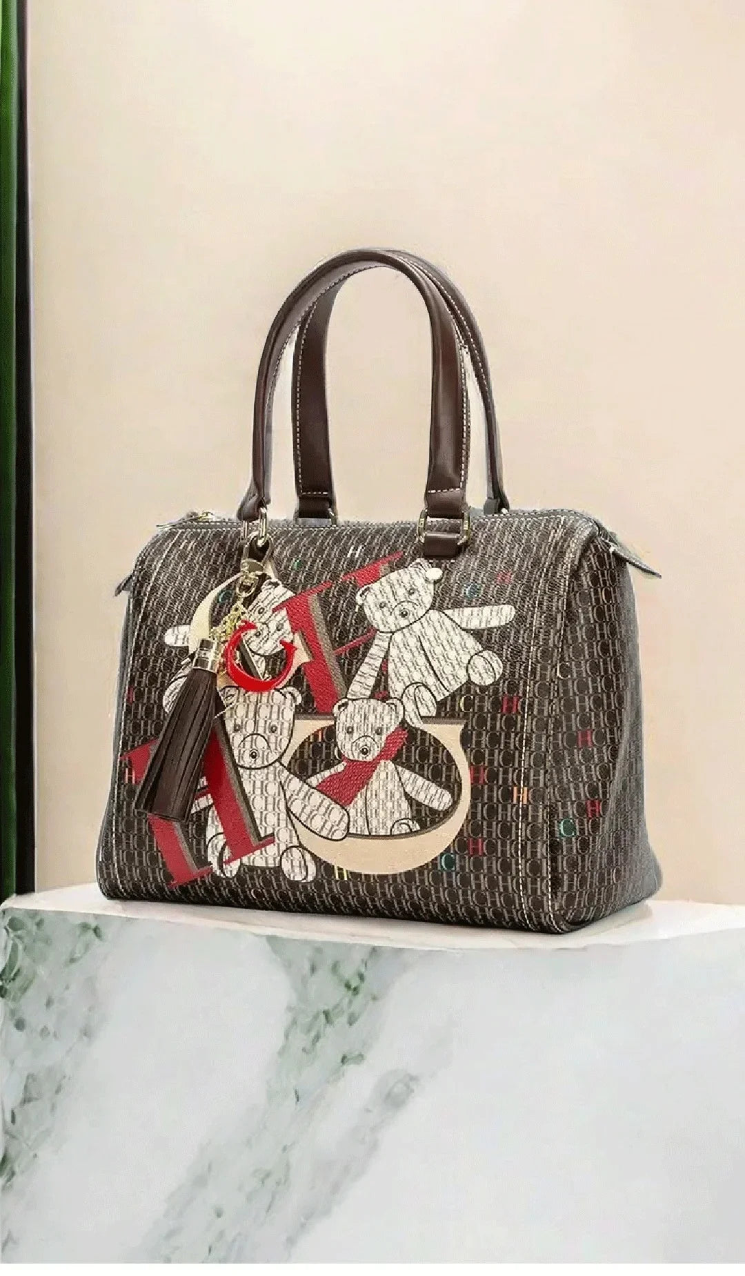 Stylish women's crossbody bag in soft PVC material, showcasing a vibrant geometric pattern ideal for modern urban chic.