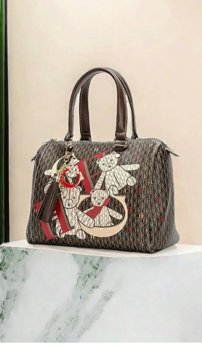 Stylish women's crossbody bag in soft PVC material, showcasing a vibrant geometric pattern ideal for modern urban chic.