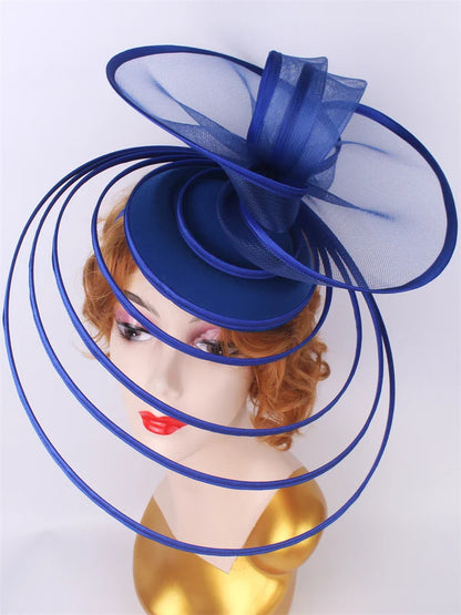 Elegant big fascinator hat for women, featuring a stunning royal ascot pillbox design with a delicate mesh headpiece, perfect for formal weddings and parties.