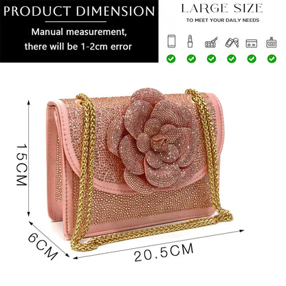 Sophisticated women's footwear set including pointed-toe pumps and an elegant bag with floral accents and crystals, perfect for weddings and upscale parties.