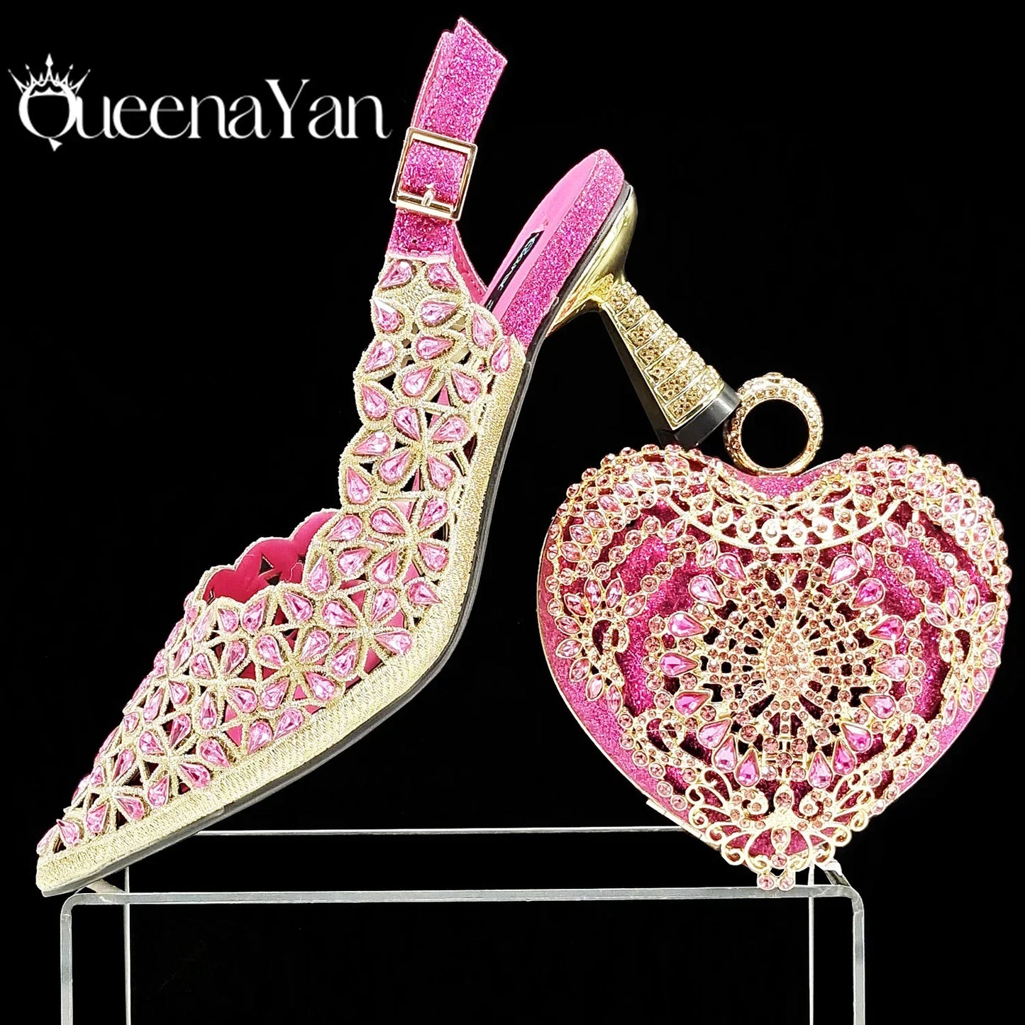 Exquisite QSGFC Fuchsia Women's Heel Pumps, showcasing a stylish pointed toe design with thin heels, elegantly styled for parties and weddings, complementing any luxurious outfit with sophistication.