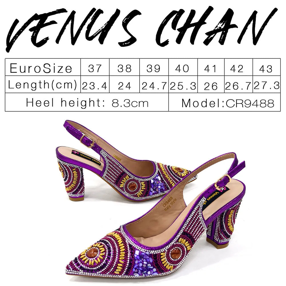 Close-up of the exquisite pointed toe pump from the women's handbag set, featuring a spike heel of 8.3cm height, perfect for enhancing chic attire.