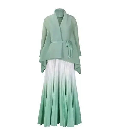 Stylish outfit flat lay of CM.YAYA Women's Gradient Blouse and Pleated Skirt, perfect for high-street autumn/winter looks.