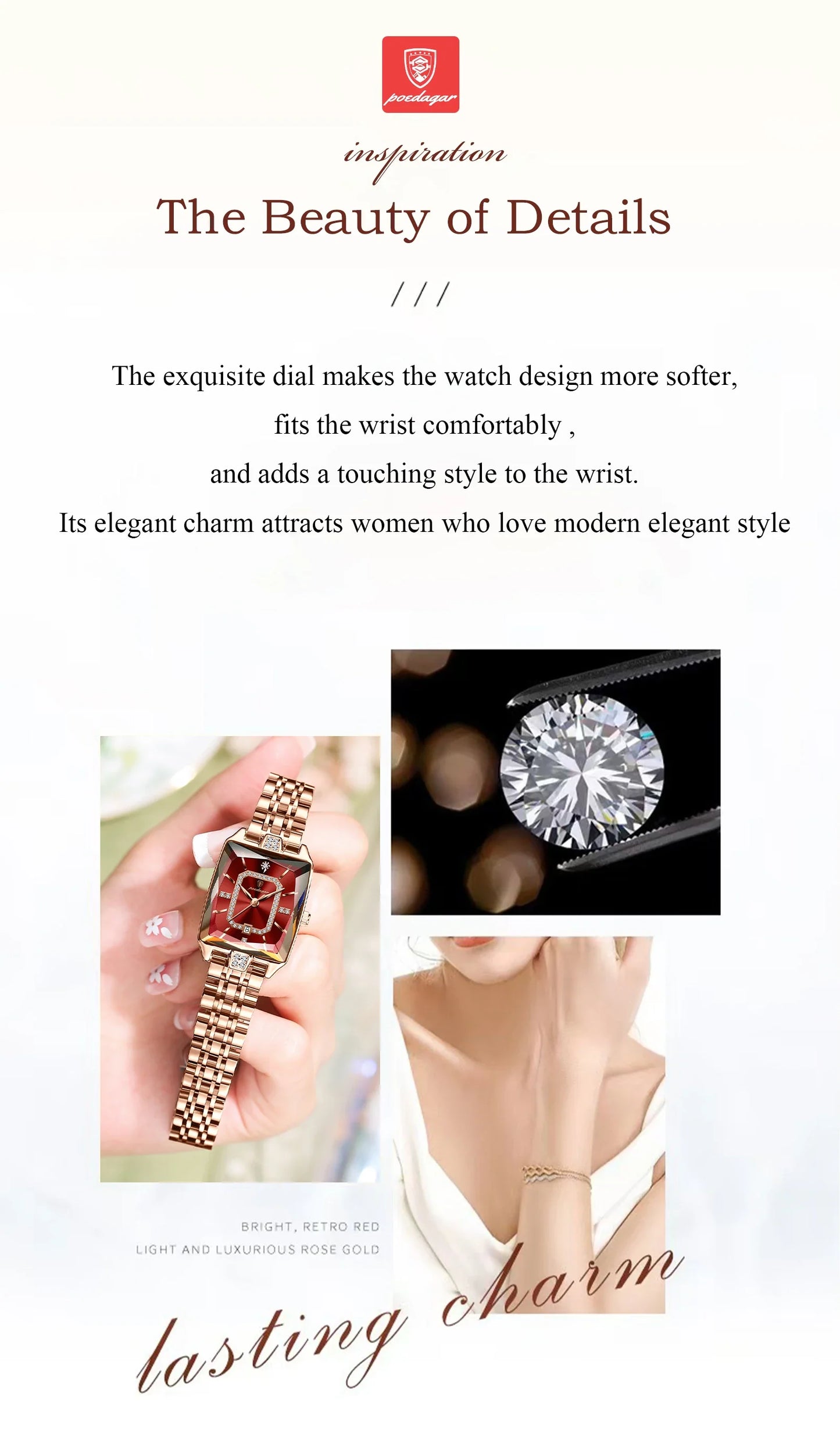 Feature-rich POEDAGAR luxury watch featuring complete calendar and water resistance, ideal for active and stylish women.