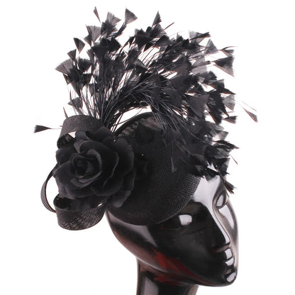 Sophisticated yellow fedora fascinator styled with feathers and embellishments for a refined look.