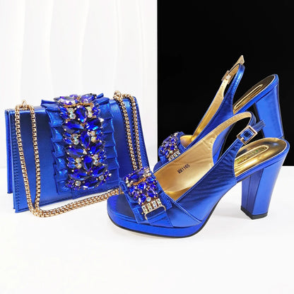 Giyu Women's stylish match of high heel peep toe shoes and handbag set, featuring sophisticated design with 5-7cm platforms for a chic boost in style.