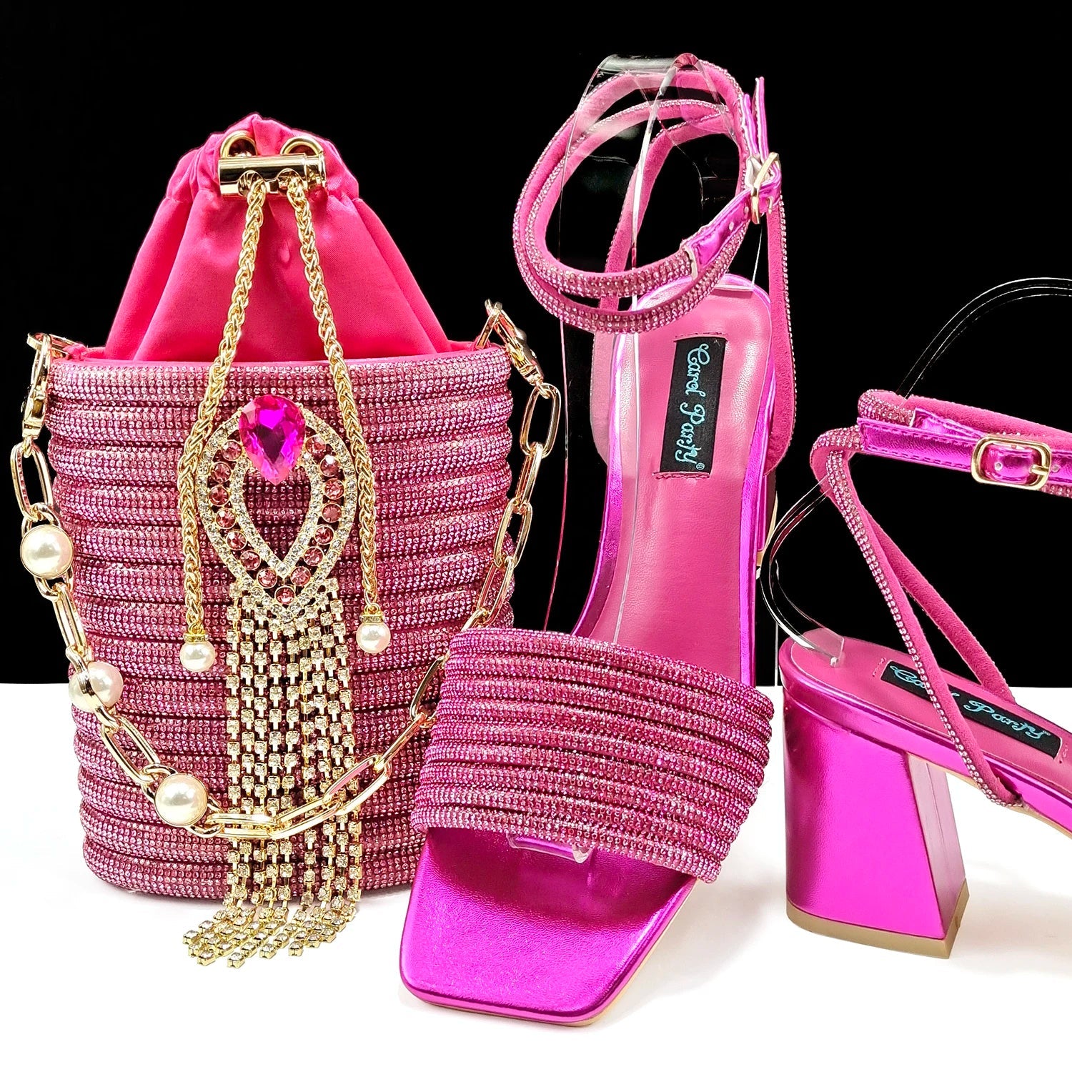 Luxury olive green high heel peep toe pumps embellished with rhinestones, paired with a matching bag set, designed for women in size 38-43 for an elegant party look.