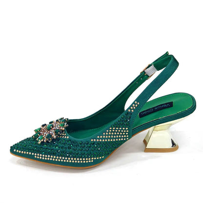 Elegant Nigerian design evening party shoes for women featuring pointed tip, high spike heels, and luxurious synthetic material.