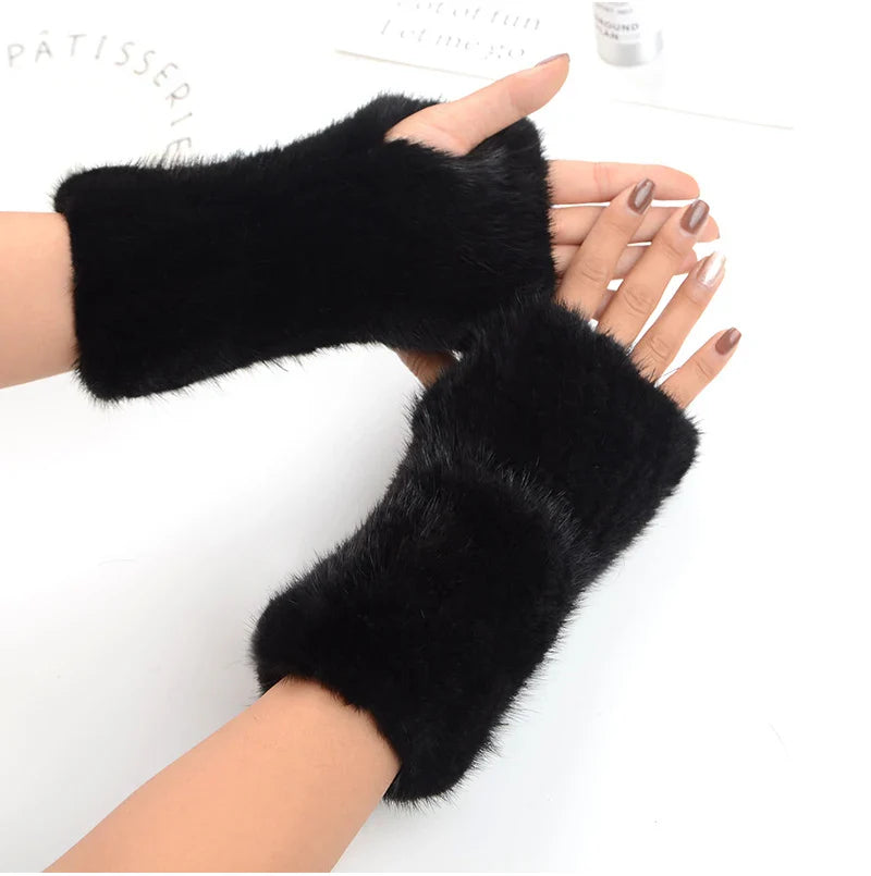 Elegant and stylish half finger gloves for women, crafted from genuine mink fur for a luxurious feel.